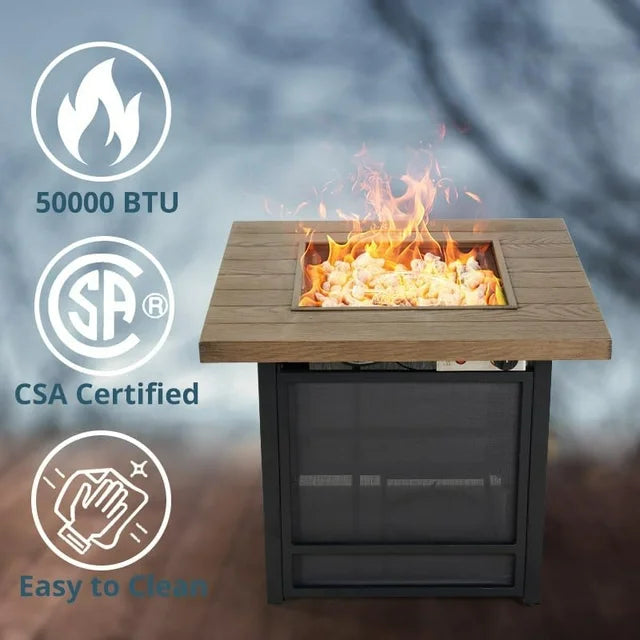 Propane Fire Pit Table, Outdoor Gas Fire Pits Clearance, 29 inch 50,000 BTU with Tabletop, Lid, Lava Rocks for Outside Patio, Garden, Deck, Yard