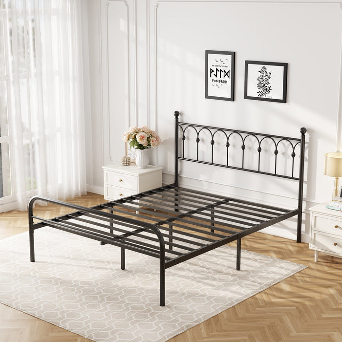 Beddle Bed Frame Metal Platform with Iron-Art Headboard, Heavy Duty Steel Slat Support, 11.9" Under-Bed Storage, No Box Spring Required, Easy Assembly