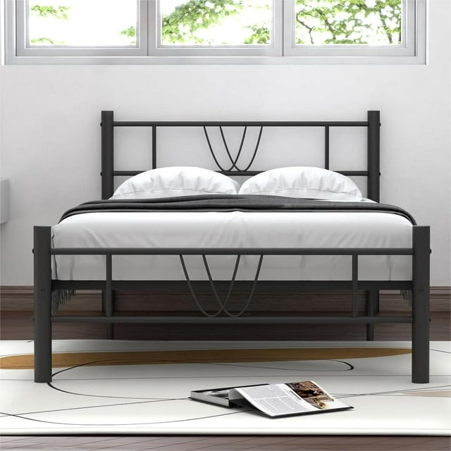 Queen Size Bed Frame Classic Metal High Platform Bedframes with Victorian Style Iron-Art Headboard/Footboard/Under Bed Storage, 11.2 Inch High,