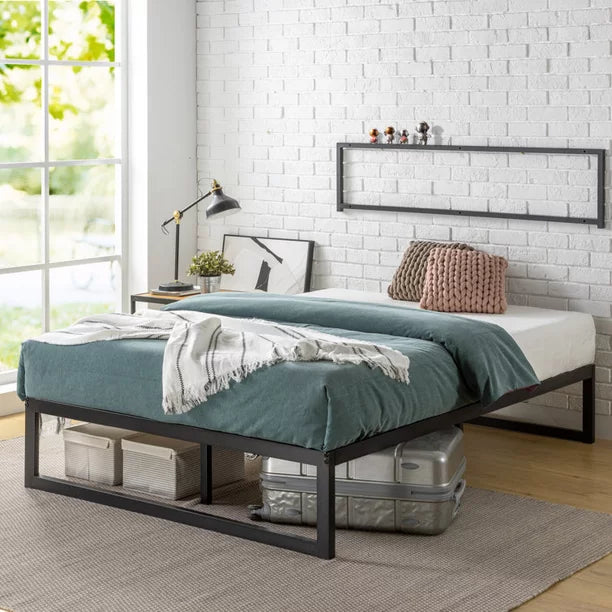 Queen Size Platform , Black Heavy Duty Metal Bed Frame with Under Bed Storage Space