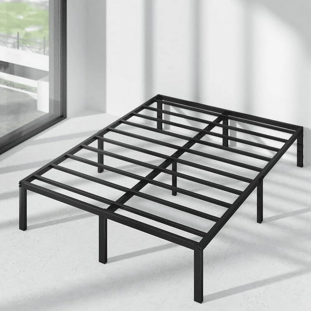 Queen Size Platform , Black Heavy Duty Metal Bed Frame with Under Bed Storage Space