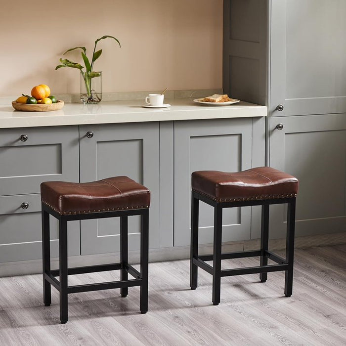 Blorly Saddleback Bar Stools, Backless Counter Stools, Metal Base with Modern PU Leather Saddle Seats