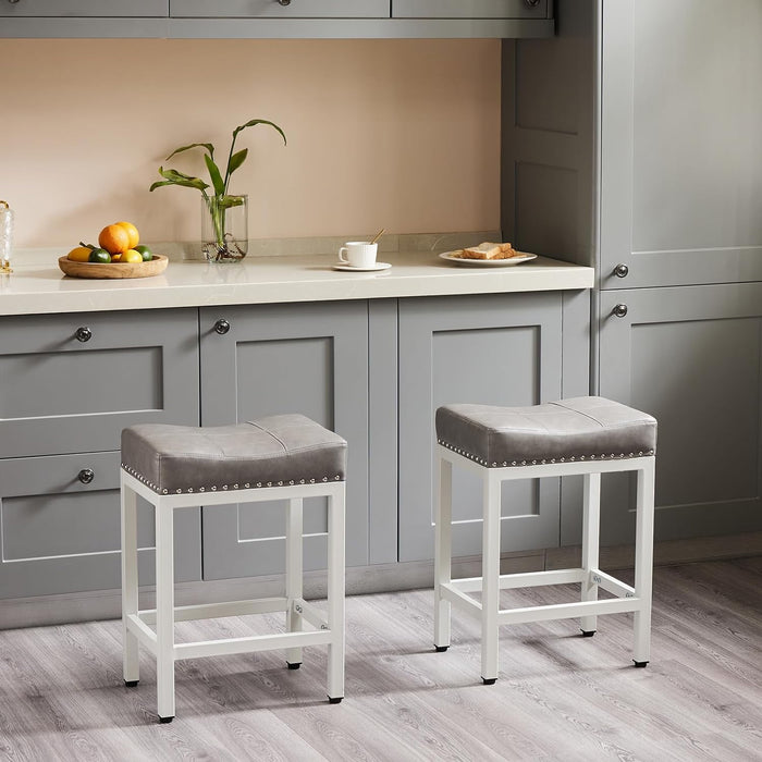 Blorly Saddleback Bar Stools, Backless Counter Stools, Metal Base with Modern PU Leather Saddle Seats