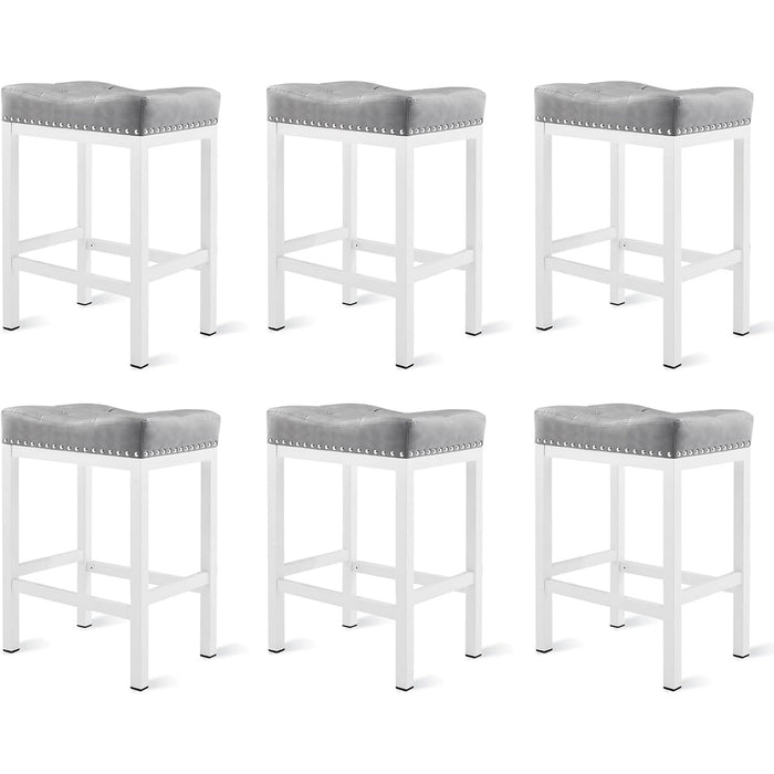 Blorly Saddleback Bar Stools, Backless Counter Stools, Metal Base with Modern PU Leather Saddle Seats