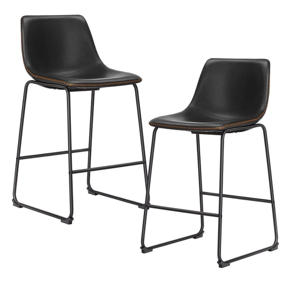 Set of 2 Counter Height Bar Stools, 26 inch Height Modern PU Leather Bar Chairs with Backrest and Metal Legs for Kitchen Island