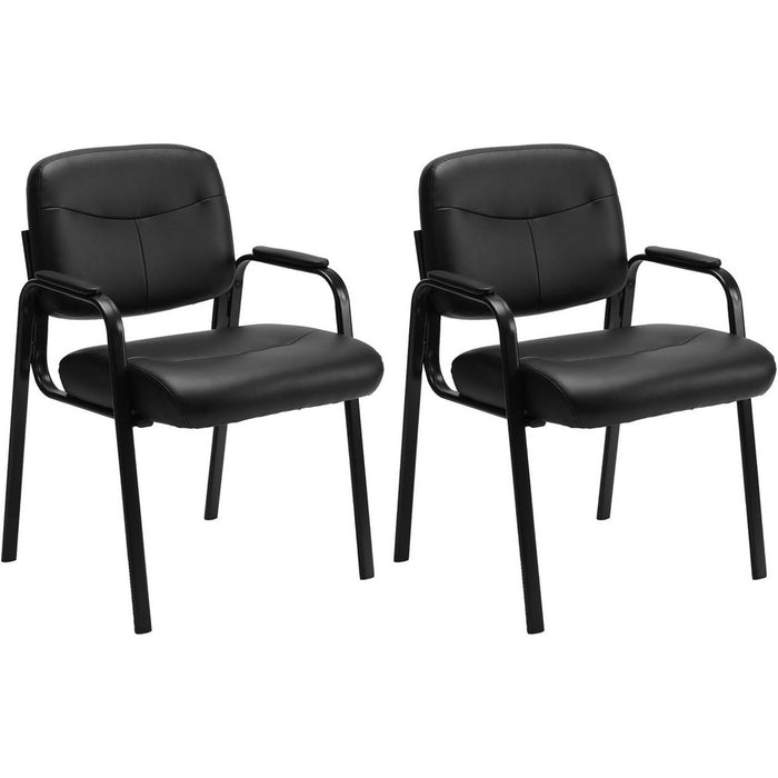 Beddle Office Conference Chairsm, Stationary Reception Guest Armchairs with Leather Padded Seat & Arms, No Wheels, for Lobby or Waiting Room