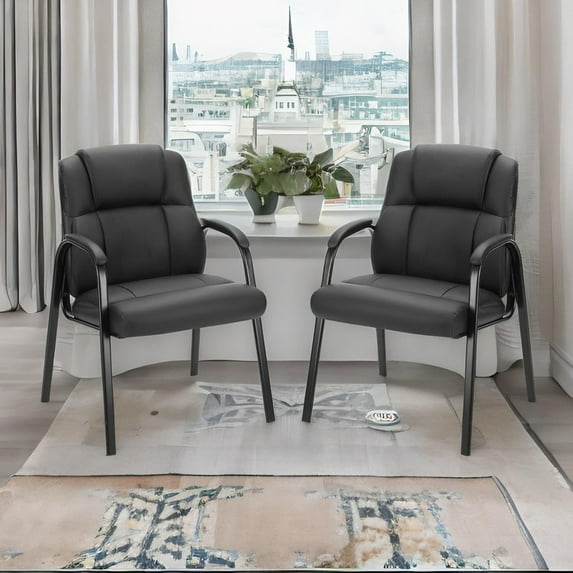 Beddle Office Guest Reception Chairs, PU Leather Armchairs with Padded Seat, No Wheels, for Lobby or Conference Room