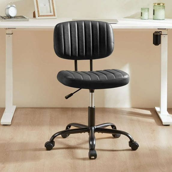 Aidoly Office Desk Chair, Armless Computer Chair with Lumbar Support, PU Leather Low Back Task Chair with Wheels
