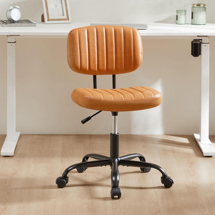 Aidoly Office Desk Chair, Armless Computer Chair with Lumbar Support, PU Leather Low Back Task Chair with Wheels