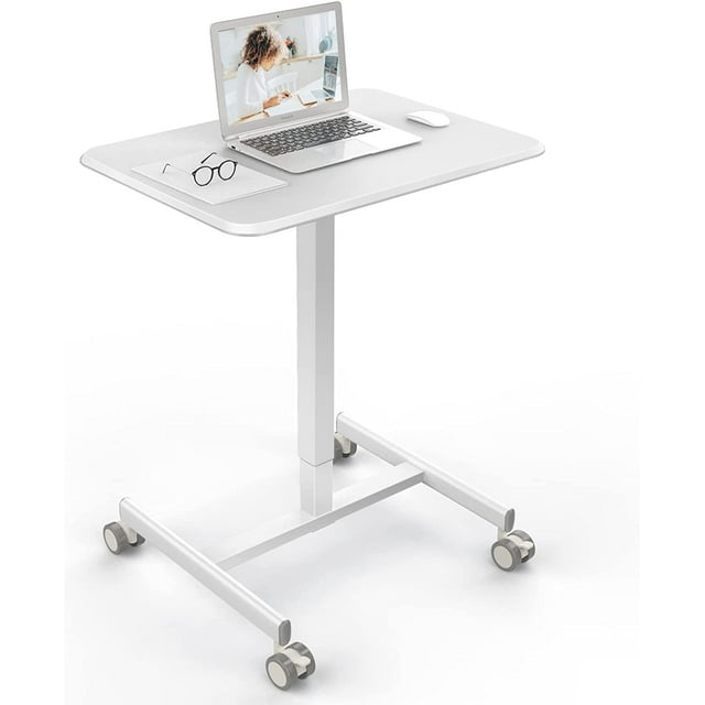 Small Standing Desk, Mobile Stand up Desks with Lockable Wheels, Adjustable Height, 26 Inch Portable Rolling Laptop Computer Desks for Home