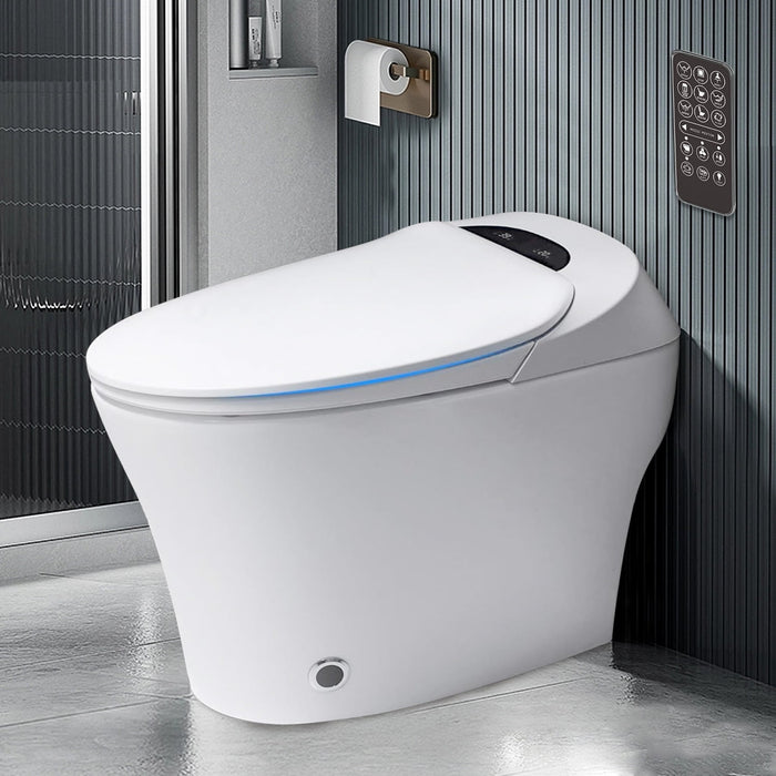 Smart Toilet with Built-in Bidet, One Piece Tankless Toilet with Foot Sensor Flushing, Auto Open & Close, Heated Seat, Digital Display, Remote Control