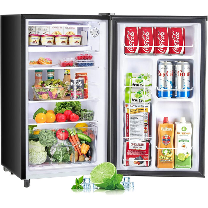 Compact 3.2 Cu.Ft Mini Fridge with Freezer, One Door Small Refrigerator, Adjustable Thermostat, Low Noise for Bedroom, Dorm, Office