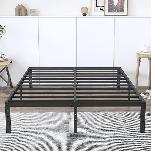Beddle Metal Bed Frame with Storage Space, Heavy Duty Platform, No Box Spring Needed, Black