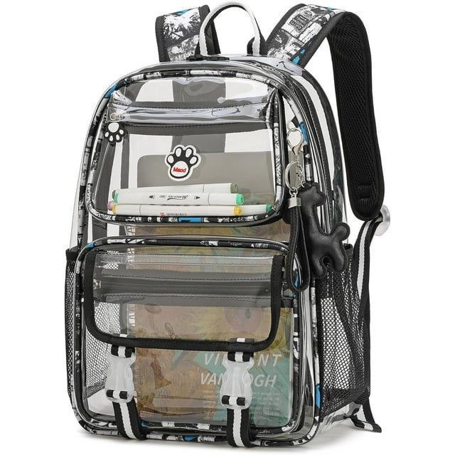 Smiaoer Large Clear Backpack for School Stadium Travel Transparent Book Bag for Teen Students,Pink