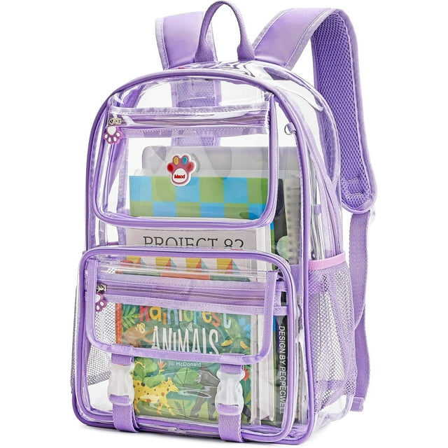 Smiaoer Large Clear Backpack for School Stadium Travel Transparent Book Bag for Teen Students
