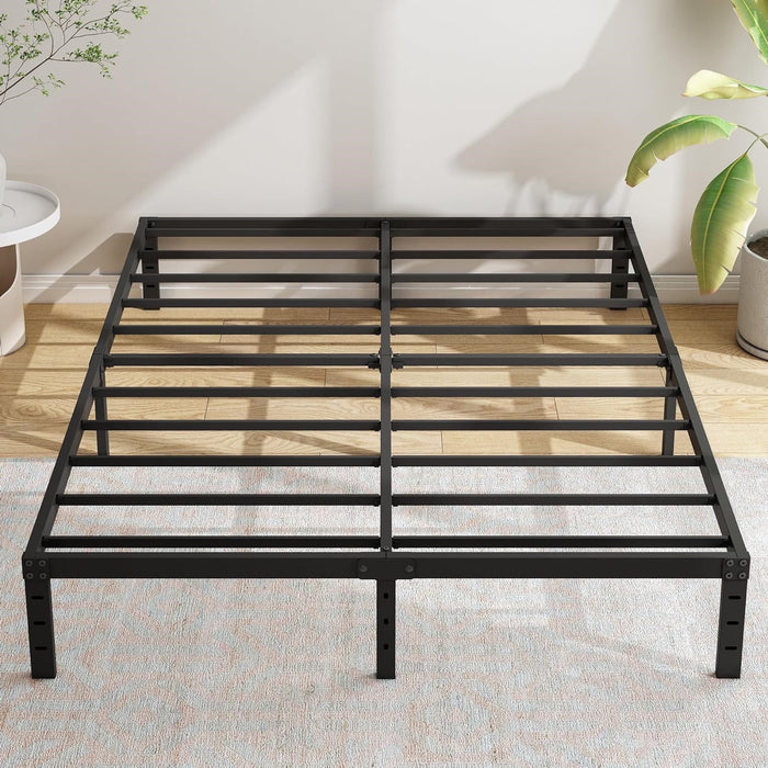 TINKLE WELL Bed Frame, Heavy Duty Steel Slat Platform Bed Frame with Underbed Storage, No Box Spring Needed, Black Metal Frame