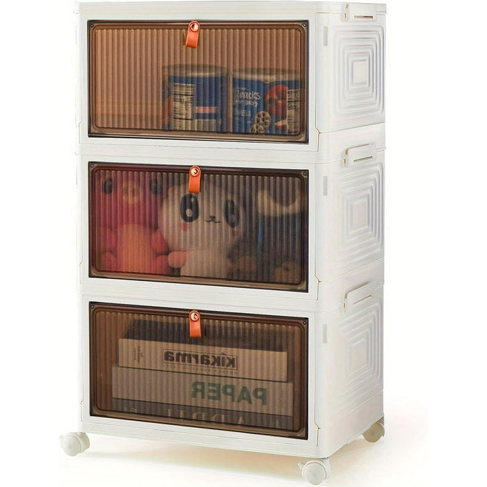 Storage Bins with Lids-23QT Stackable Plastic Storage box with Doors and Wheels, Portable and Lockable Closet Organizer Boxes, Medium,