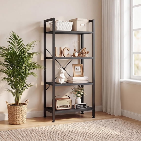 TINKLE WELL 5-Tier Modern Tall Bookshelf, Multi-Purpose Storage BookShelf for Home, Office, Garage, Industrial Corner, Organizer for Books, Movies, CDs and More