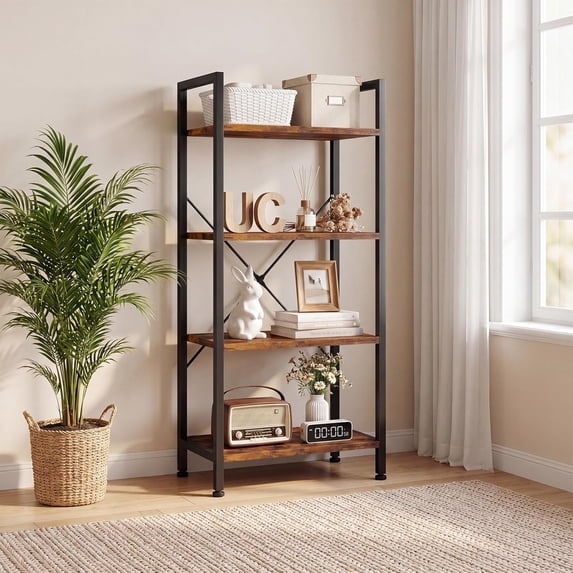 TINKLE WELL 5-Tier Modern Tall Bookshelf, Multi-Purpose Storage BookShelf for Home, Office, Garage, Industrial Corner, Organizer for Books, Movies, CDs and More