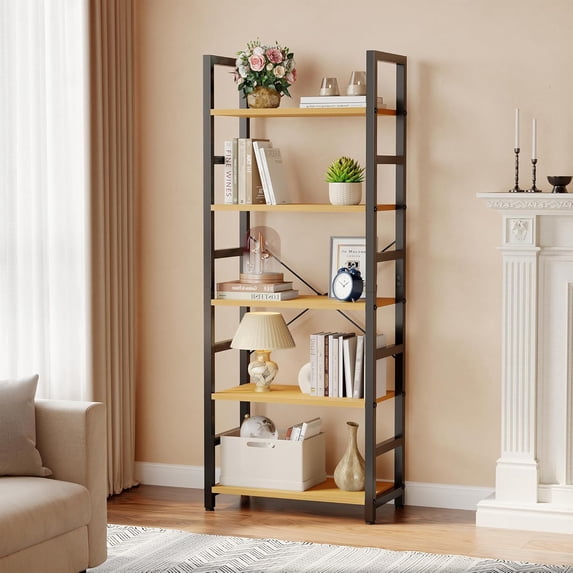 TINKLE WELL 5-Tier Modern Tall Bookshelf, Multi-Purpose Storage BookShelf for Home, Office, Garage, Industrial Corner, Organizer for Books, Movies, CDs and More