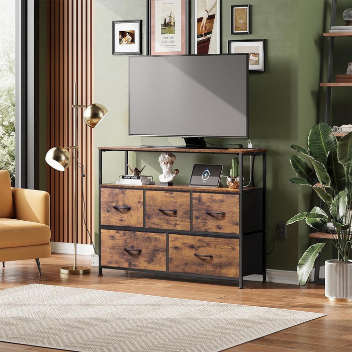 TINKLE WELL 7 Drawers Dresser, Modern Simple TV Cabinet with Storage Drawers, Fabric TV Console, Media Gaming Stand for Living Room, Bedroom