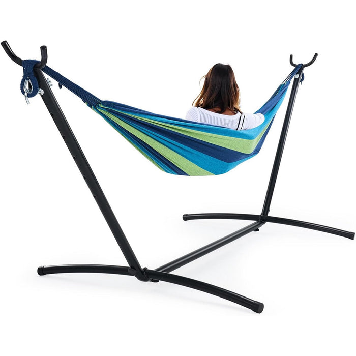 TINKLE WELL Heavy-Duty Hammock for 2 Person with Compact Steel Stand, Includes Carry Bag, Perfect for Backyard, Camping & Outdoor Relaxation