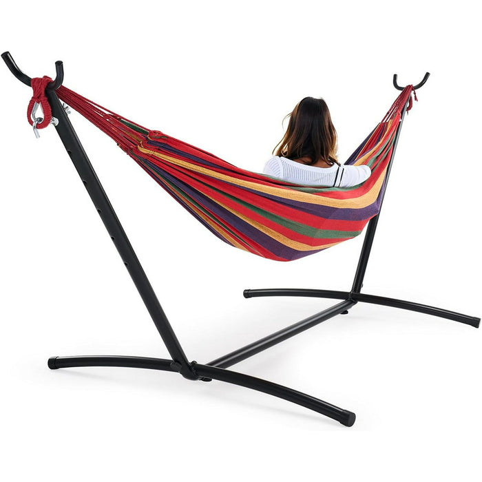 TINKLE WELL Heavy-Duty Hammock for 2 Person with Compact Steel Stand, Includes Carry Bag, Perfect for Backyard, Camping & Outdoor Relaxation