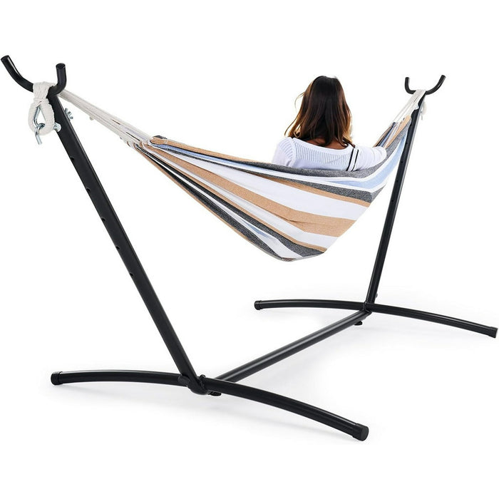 TINKLE WELL Heavy-Duty Hammock for 2 Person with Compact Steel Stand, Includes Carry Bag, Perfect for Backyard, Camping & Outdoor Relaxation
