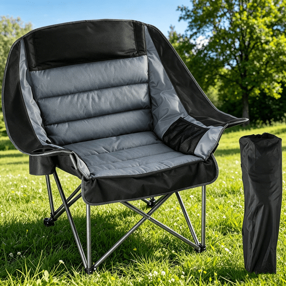 TINKLE WELL Oversized Folding Camping Chair, Padded Chair with Cup Holders & Carry Bag, 450 lbs Heavy Duty, Portable for Outdoor, Beach, Fishing
