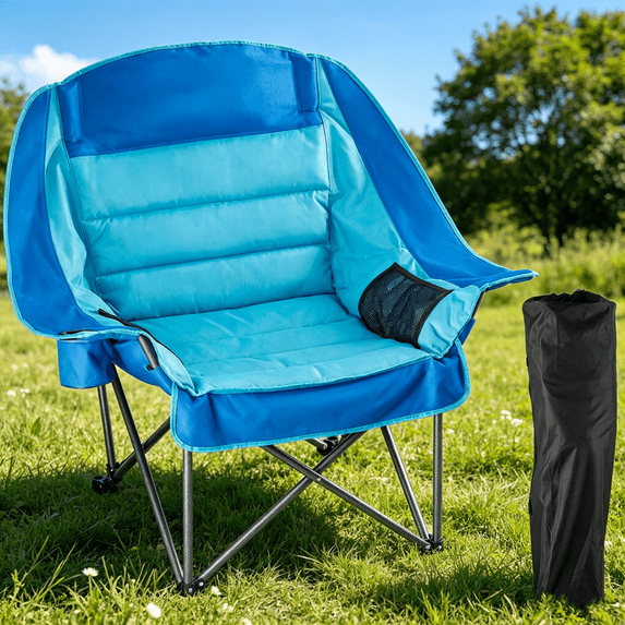 TINKLE WELL Oversized Folding Camping Chair, Padded Chair with Cup Holders & Carry Bag, 450 lbs Heavy Duty, Portable for Outdoor, Beach, Fishing