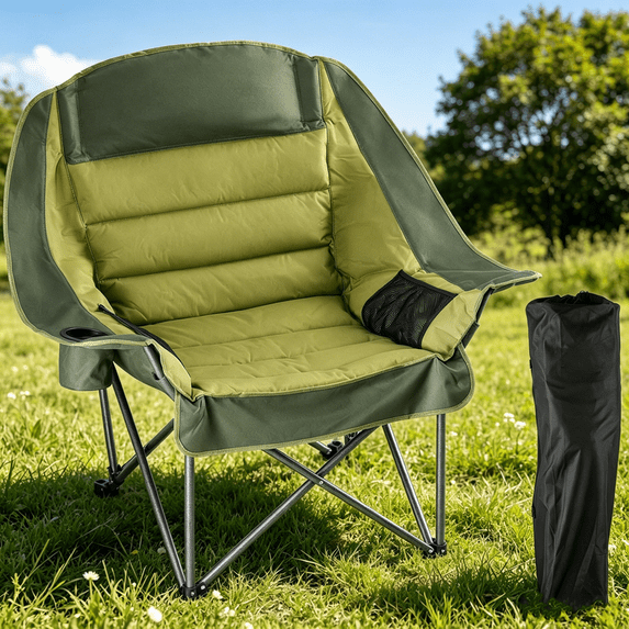 TINKLE WELL Oversized Folding Camping Chair, Padded Chair with Cup Holders & Carry Bag, 450 lbs Heavy Duty, Portable for Outdoor, Beach, Fishing