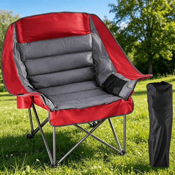 TINKLE WELL Oversized Folding Camping Chair, Padded Chair with Cup Holders & Carry Bag, 450 lbs Heavy Duty, Portable for Outdoor, Beach, Fishing