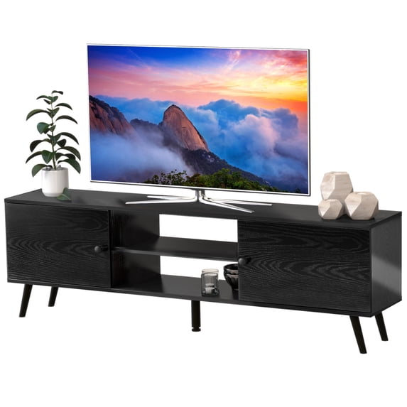 Parcus TV Stand for 55-60 inch TVs, Mid-Century Modern Entertainment Center with Storage, Wood Media Console