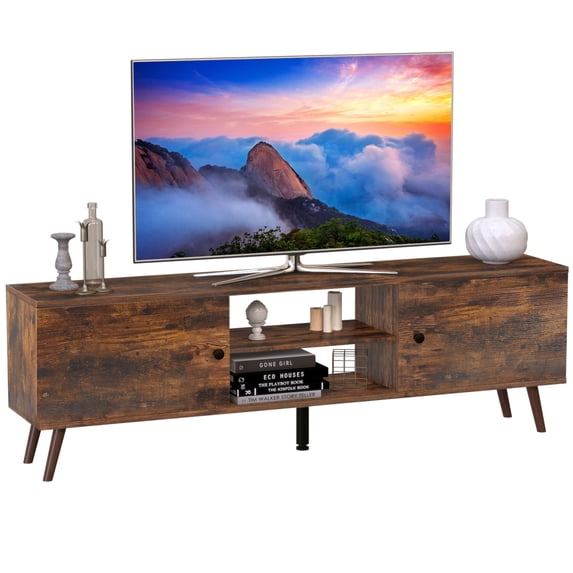 Parcus TV Stand for 55-60 inch TVs, Mid-Century Modern Entertainment Center with Storage, Wood Media Console