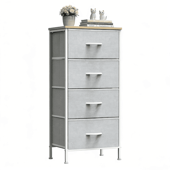 Aidoly 4-Tier Fabric Drawer Storage Cabinet with Wooden Top &amp; Metal Frame - Multi-Purpose Organizer for Bedroom, Living Room, Office