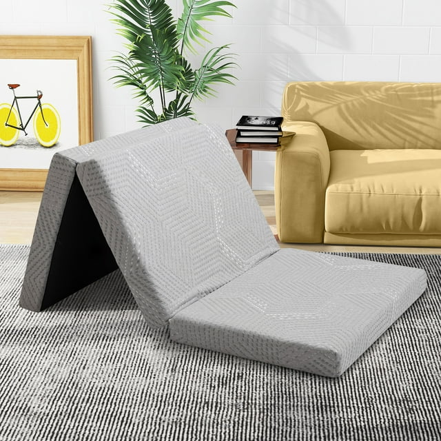 Tri-Fold Mattress, 4 inch Twin Tri Folding Memory Mattress with Cover, portable camping mattress