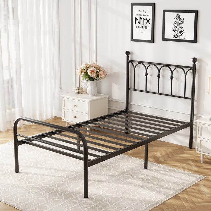 Beddle Bed Frame Metal Platform with Iron-Art Headboard, Heavy Duty Steel Slat Support, 11.9" Under-Bed Storage, No Box Spring Required, Easy Assembly