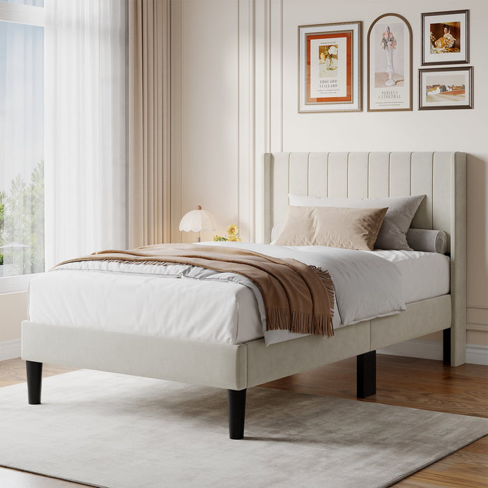 Beddle Twin Bed Frame, Upholstered Bed Frame with PU Headboard, Wooden Slats Support, No Box Spring Needed, Easy Assembly