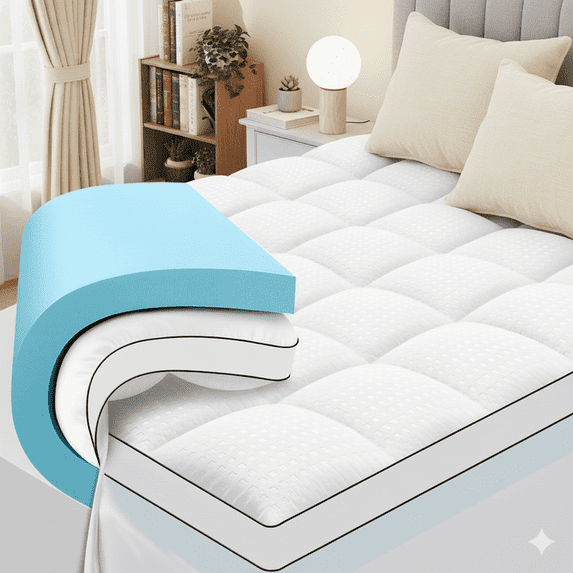 Beddle Twin Size 4 Inch Dual Layer Memory Foam Mattress Topper, 2 Inch Cooling Gel Foam + 2 Inch Pillow Top Cover, Medium Support Bed Pad for Back Pain Relief