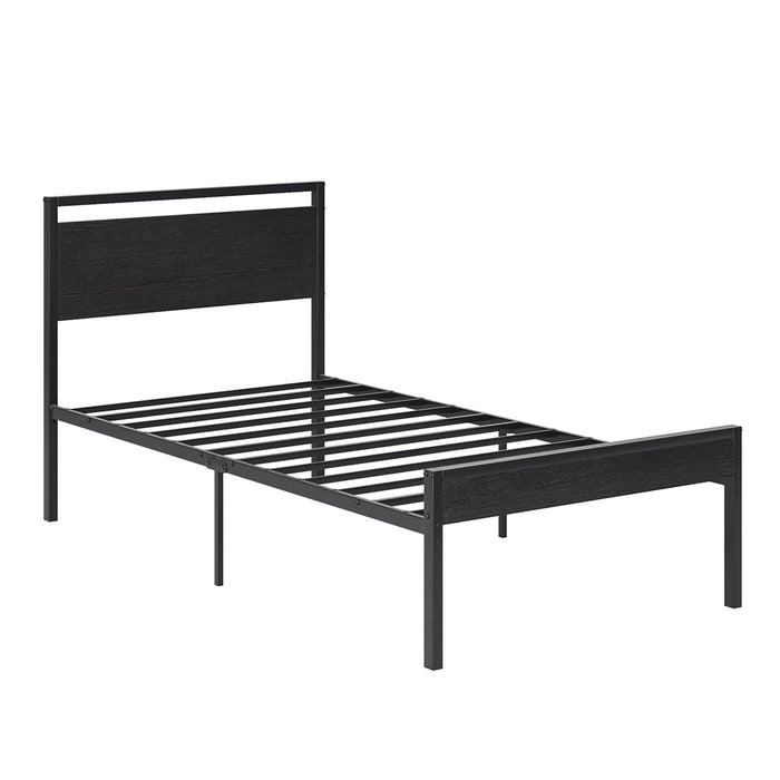 Beddle Metal Bed Frame with Wooden Headboard and Footboard, 14 Inch Heavy Duty Platform Bed, Large Under-Bed Storage, No Box Spring Needed