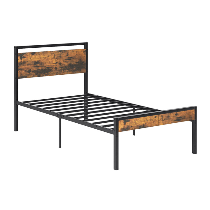 Beddle Metal Bed Frame with Wooden Headboard and Footboard, 14 Inch Heavy Duty Platform Bed, Large Under-Bed Storage, No Box Spring Needed