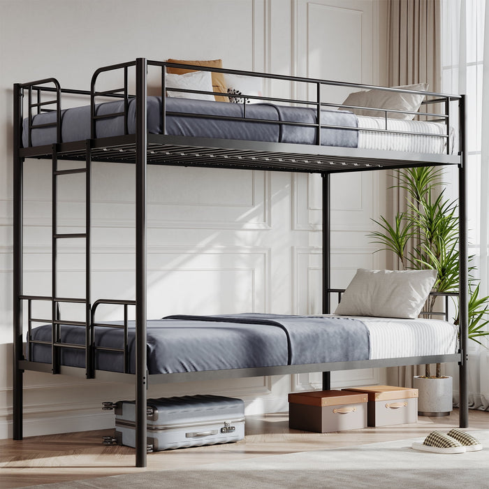 Beddle Twin Over Twin Bunk Bed Metal Frame with Ladder and High Guardrail, Under-Bed Storage Space, No Box Spring Needed, Noise Free