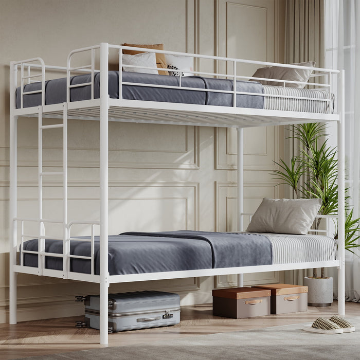 Beddle Twin Over Twin Bunk Bed Metal Frame with Ladder and High Guardrail, Under-Bed Storage Space, No Box Spring Needed, Noise Free