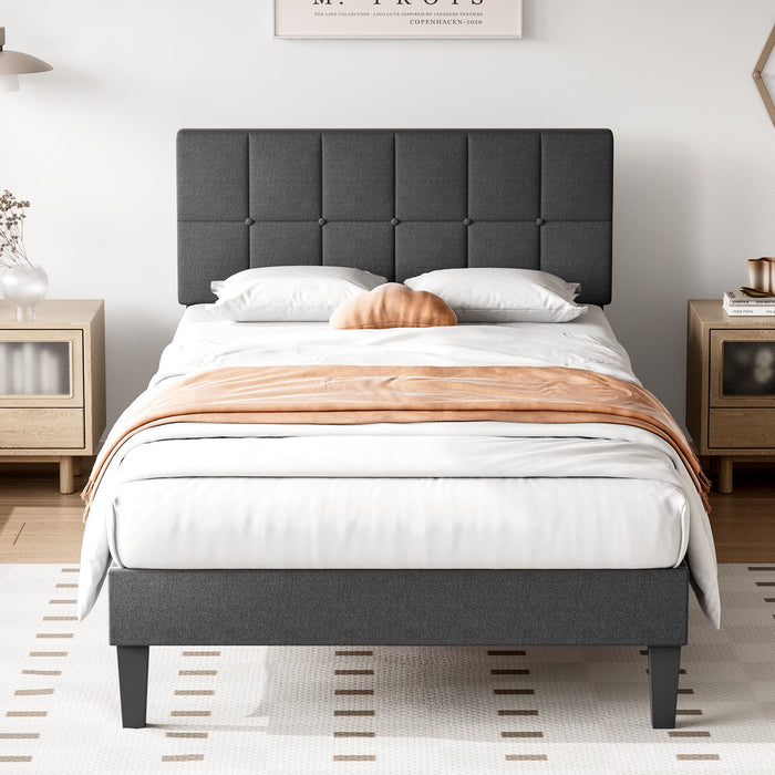 Twin Size Upholstered Platform Bed Frame with Adjustable Headboard, No Box Spring Needed with Sturdy Wooden Slats Support, Non-Slip and Noise-Free, Easy Assembly, Dark Grey