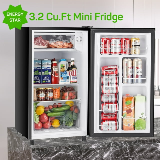 Blorly Compact 3.2 Cu.Ft Mini Fridge with Freezer, One Door Small Refrigerator, Adjustable Thermostat, Low Noise for Bedroom, Dorm, Office