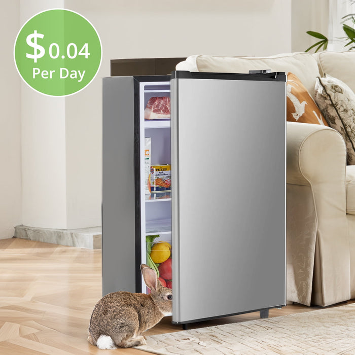 Mini Fridge 3.2 Cu. ft Single Door, 5 Star Energy Efficient, Low Noise, 5 Adjustable Thermostat & Removable Glass Shelves