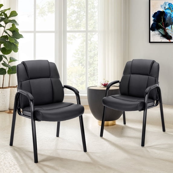 Parcus Waiting Room Chairs Set of 2, PU Leather Office Guest Reception Chairs with Padded Arms, No Wheels Stationary Chairs for Lobby, Conference, Home Office