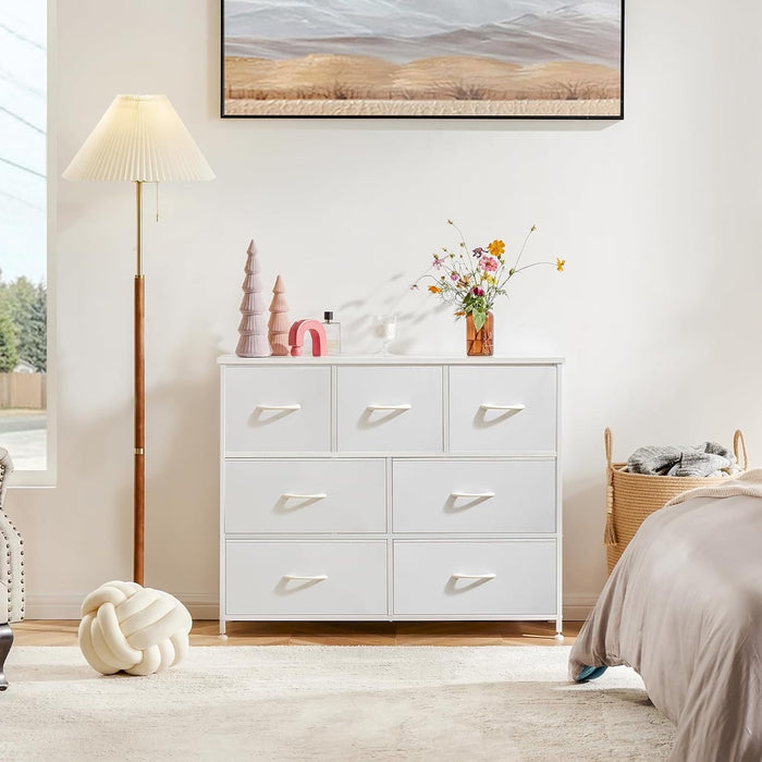 TINKLE WELL 7 Drawers Dresser, Modern Simple TV Cabinet with Storage Drawers, Fabric TV Console, Media Gaming Stand for Living Room, Bedroom