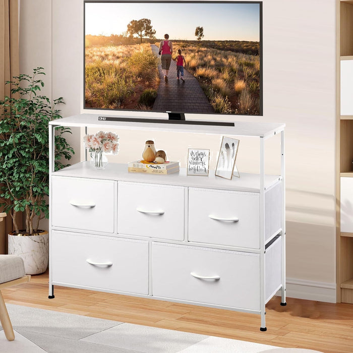 TINKLE WELL 7 Drawers Dresser, Modern Simple TV Cabinet with Storage Drawers, Fabric TV Console, Media Gaming Stand for Living Room, Bedroom