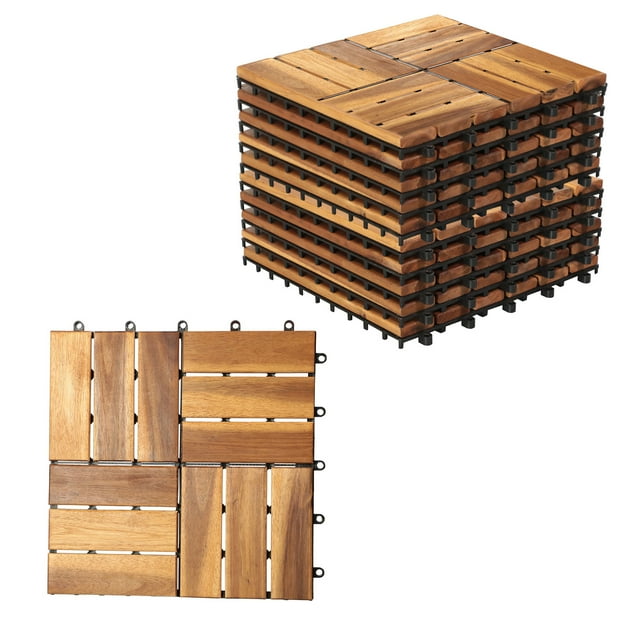 Wood Deck Tiles, 12''x12''(20pcs) Interlocking Acacia Deck Tiles for Garden Porch Indoor Outdoor, Solid Wood Flooring Tiles